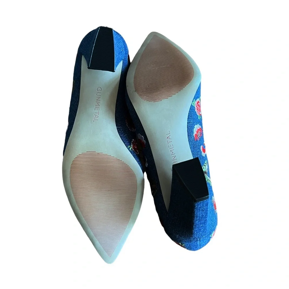 NEW Gunmetal Penelopa Denim Embroidered Pump Size 8 - Picture 7 of 8